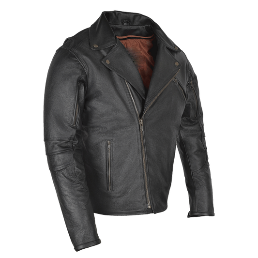 Men's Trent Black Asymmetrical Belted Moto Leather Jacket - On Sale!