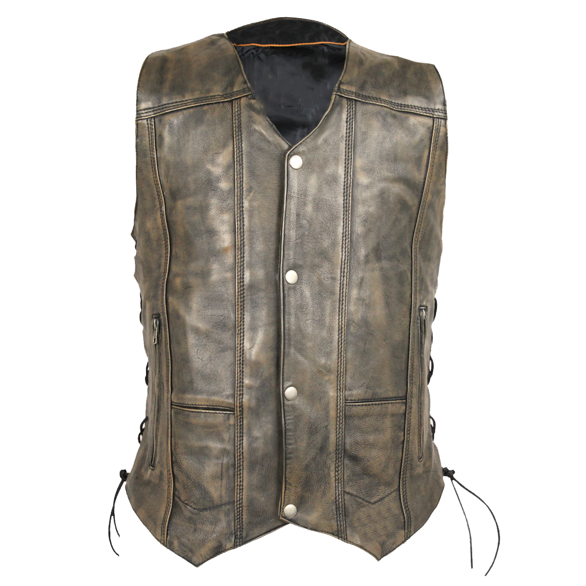 Distressed Brown Ten Pocket Cowhide Leather Vest wclapparel